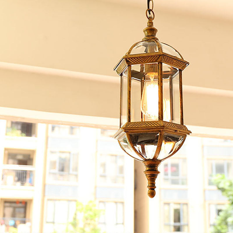 Retro Hexagonal Lantern Aluminum Waterproof — Small - Bronze / 220V-240V For UK/AU