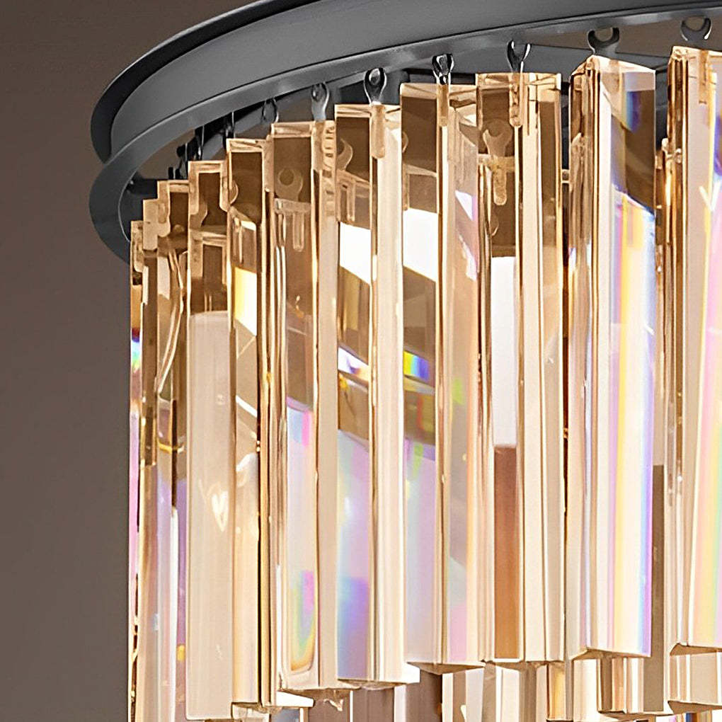 Round Metal Crystal Strip Retro American Chandelier