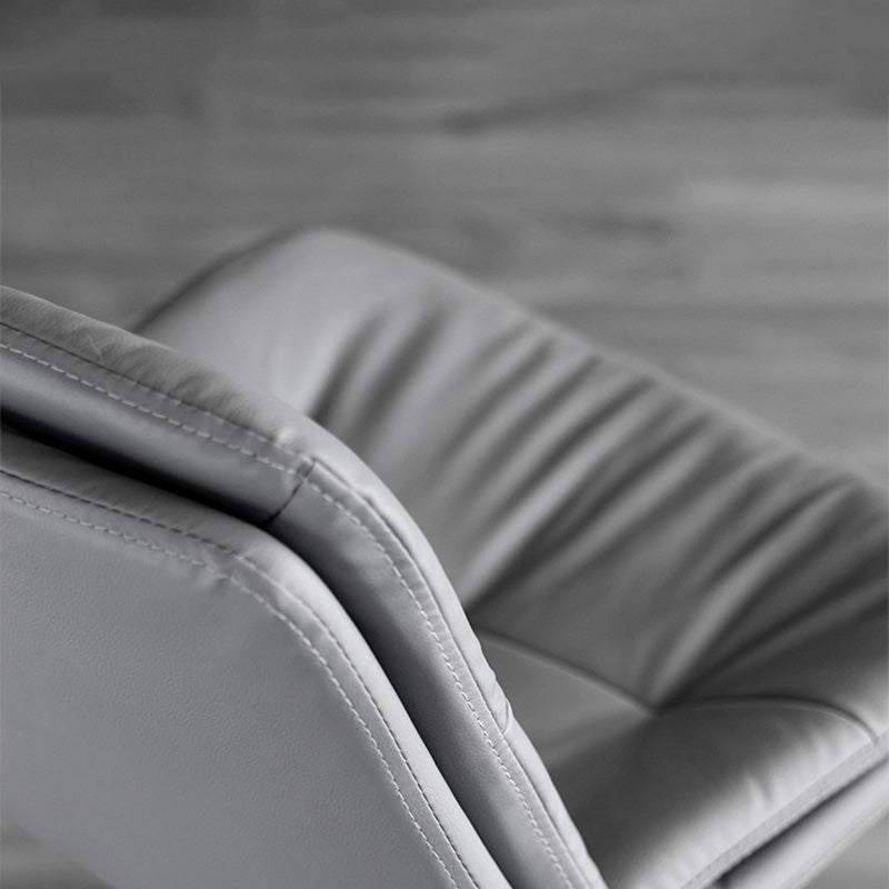 Nordic Leather Metal Pedestal Bar Stool — Silver / Gray