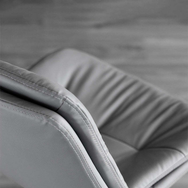 Nordic Leather Metal Pedestal Bar Stool — Silver / Gray