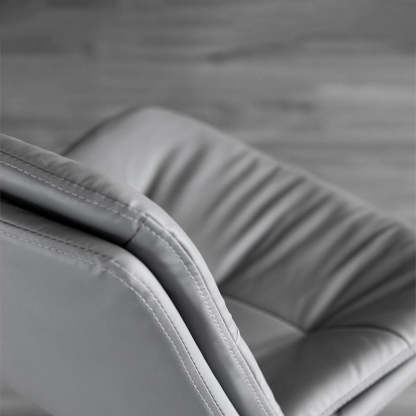 Nordic Leather Metal Pedestal Bar Stool — Silver / Gray
