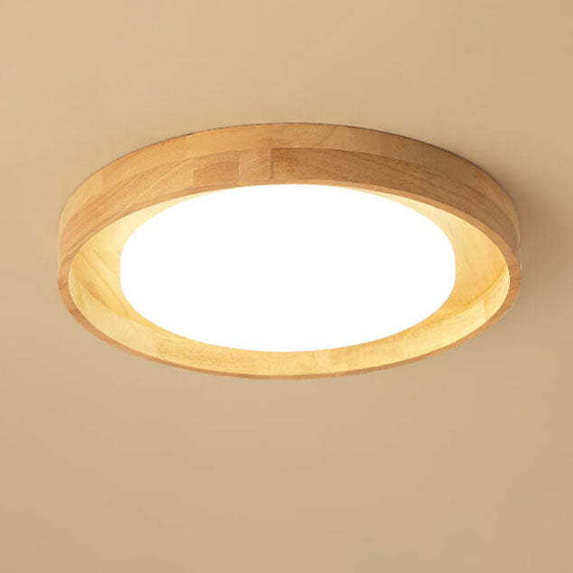 Japanese Wood Round LED Flush Mount Light