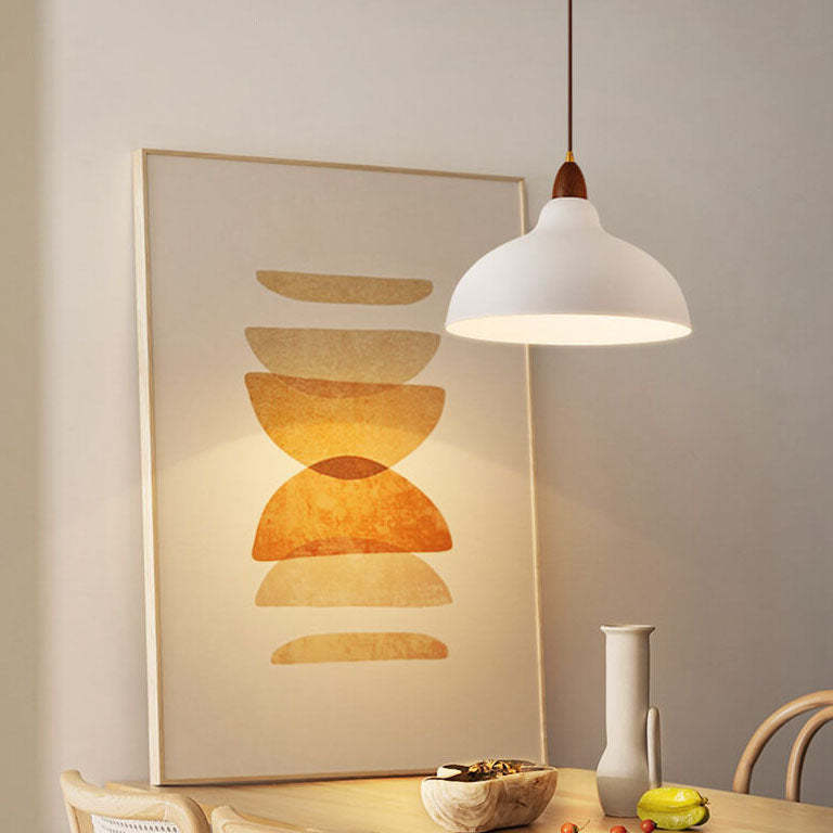 Japanese Iron Dome Wood Top Pendant Light