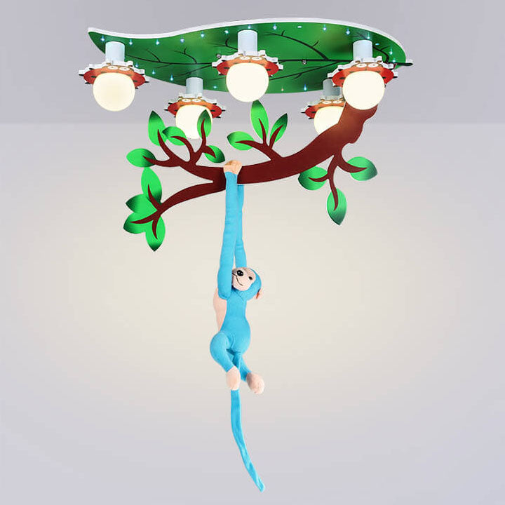 Kids Monkey Leaf Acrylic 5-Light Flush Ceiling Light