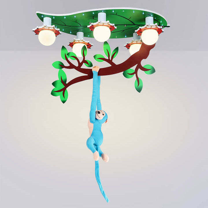 Kids Monkey Leaf Acrylic 5-Light Flush Ceiling Light