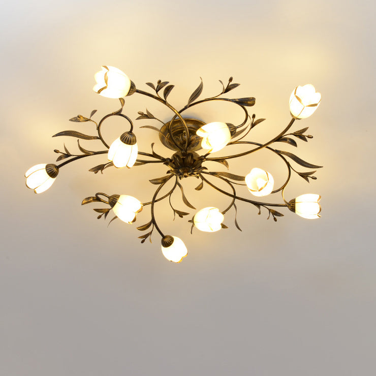 French Flower Iron 4/6/8/10/12-Light Ceiling Light