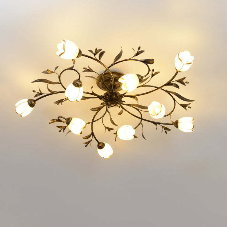 French Flower Iron 4/6/8/10/12-Light Ceiling Light