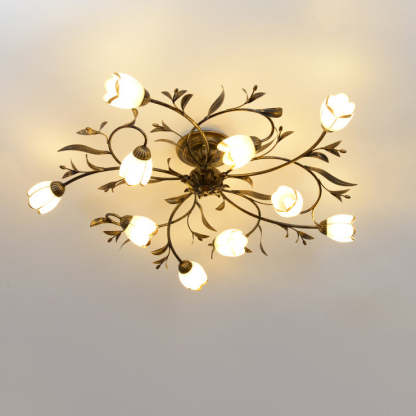 French Flower Iron 4/6/8/10/12-Light Ceiling Light