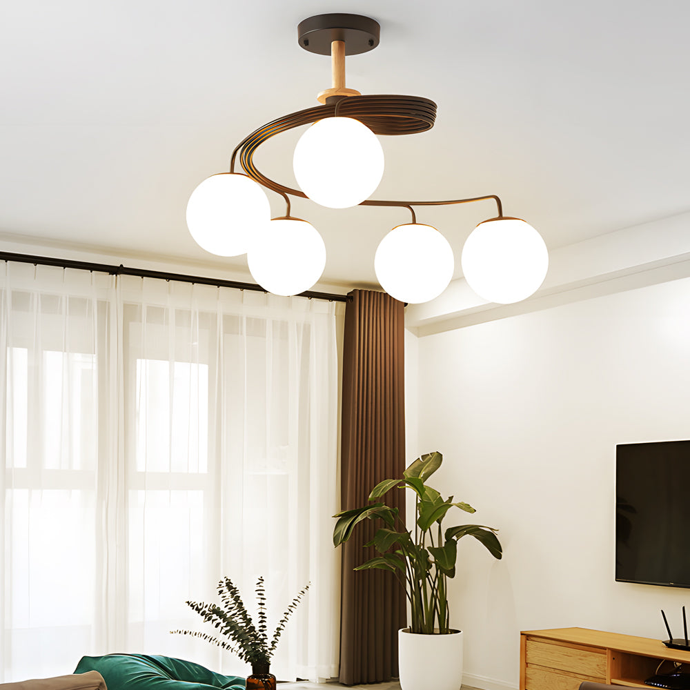 Glass Ball Spiral Metallic Semi-Flush Ceiling Light