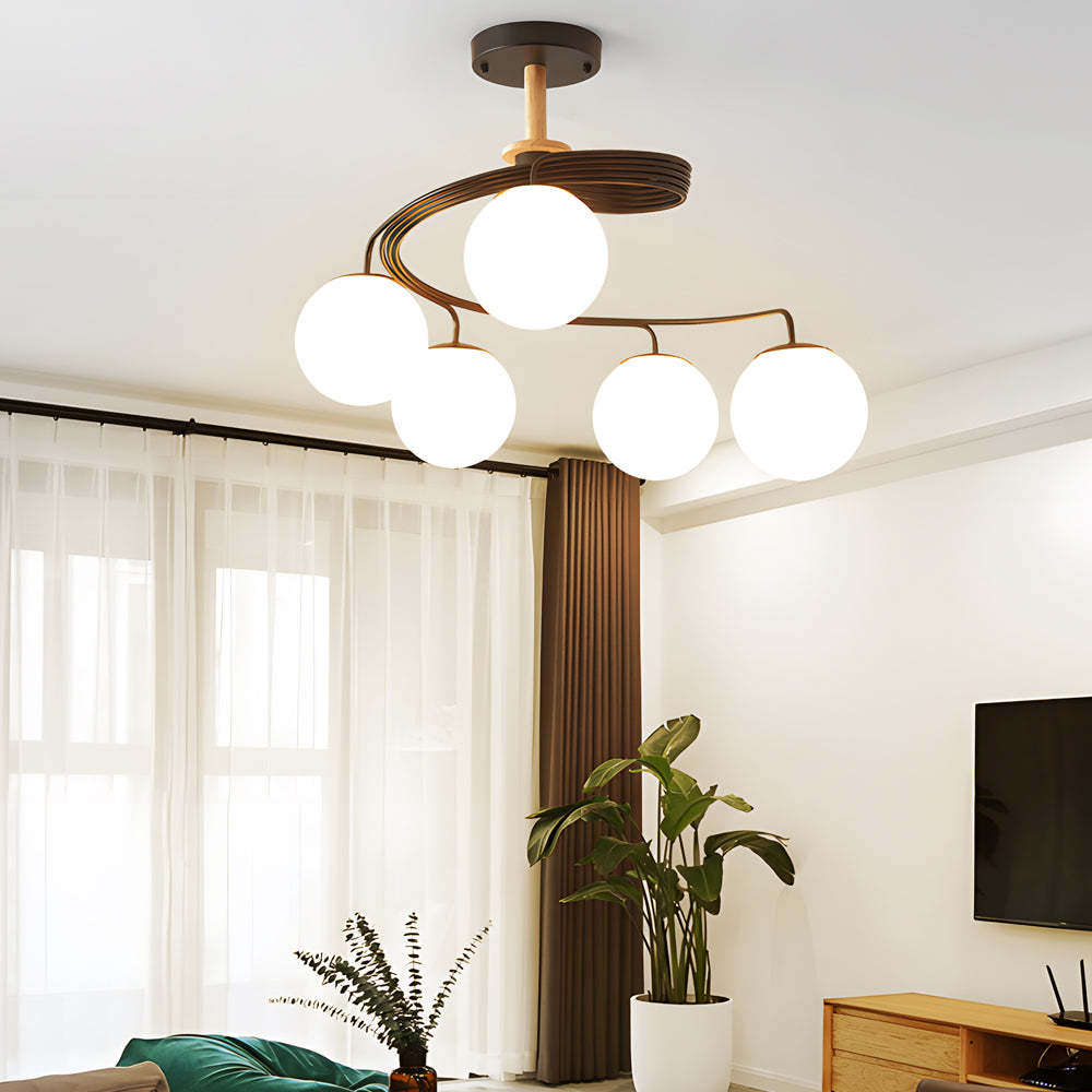 Glass Ball Spiral Metallic Semi-Flush Ceiling Light