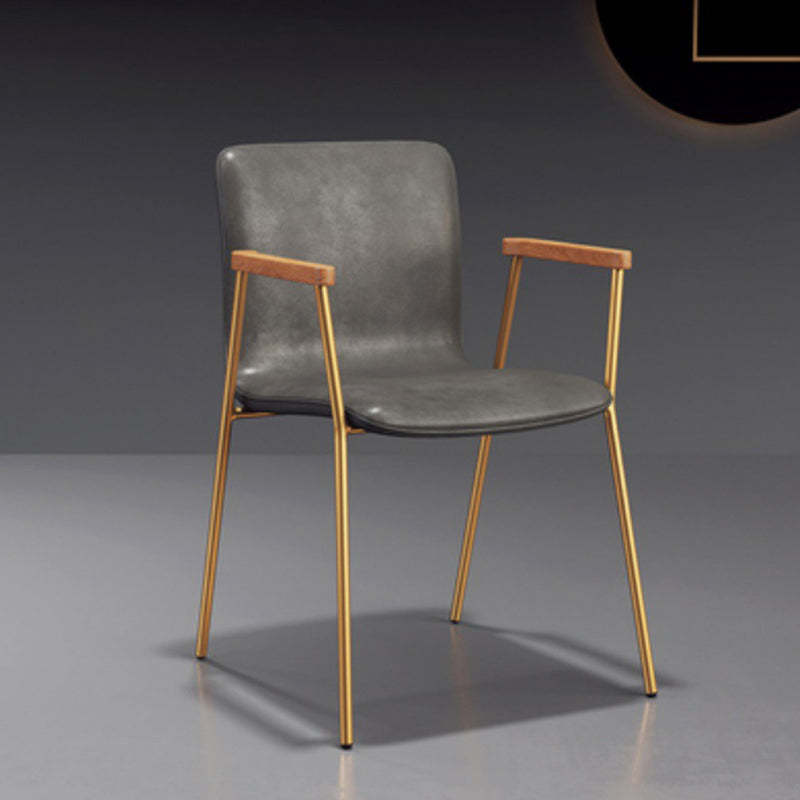 Luxury faux upholstered dining chairs & benches in leather — Gray / Gold