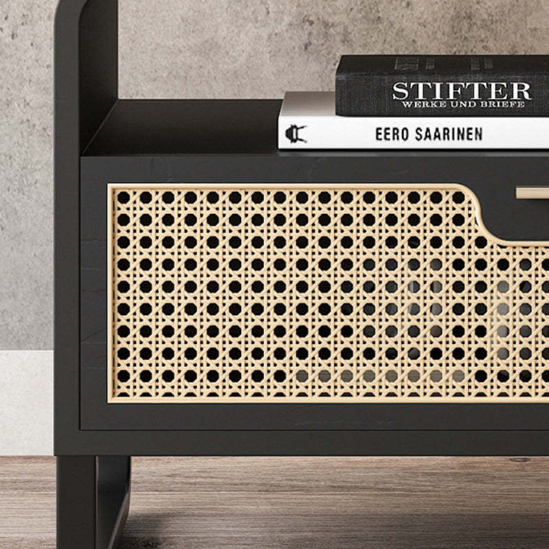 Minimalist Wood Rattan 1-Drawer Nightstand