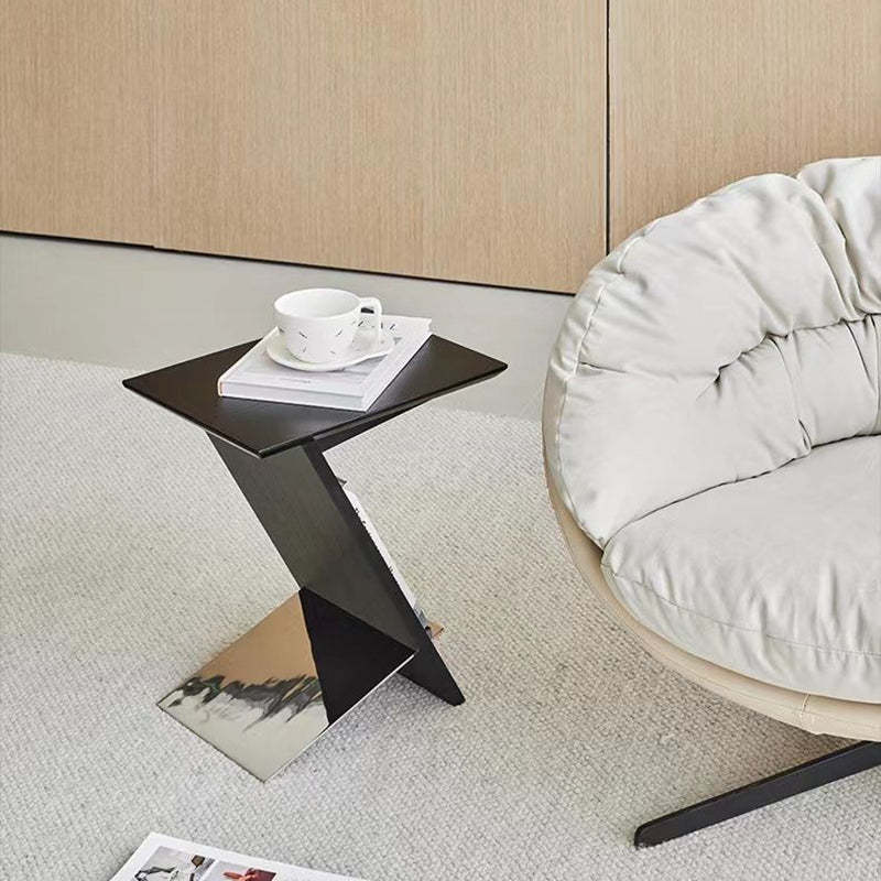 Minimalist Z-Shape Wood Metal End Table