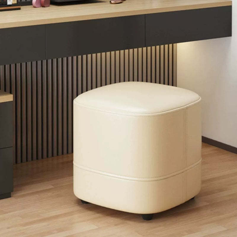 Minimalist Leather Solid Wood Vanity Stool — Beige