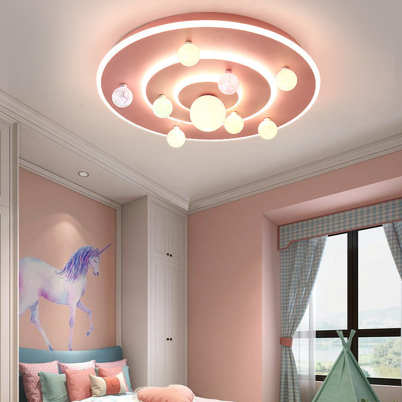 Kids Round Planet Iron Acrylic LED Flush Ceiling Light