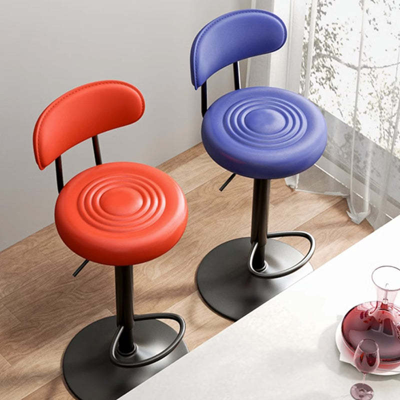 Minimalist Round Curved-Back Leather Metal Bar Stool — Orange / Silver