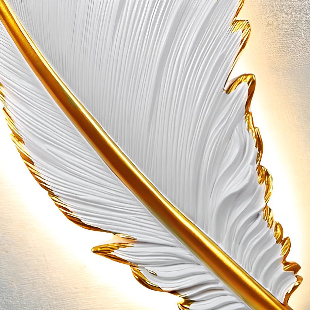 Modern Art Decorative Resin Feather LED Strip Dimmable White Wall Sconces-Lighom
