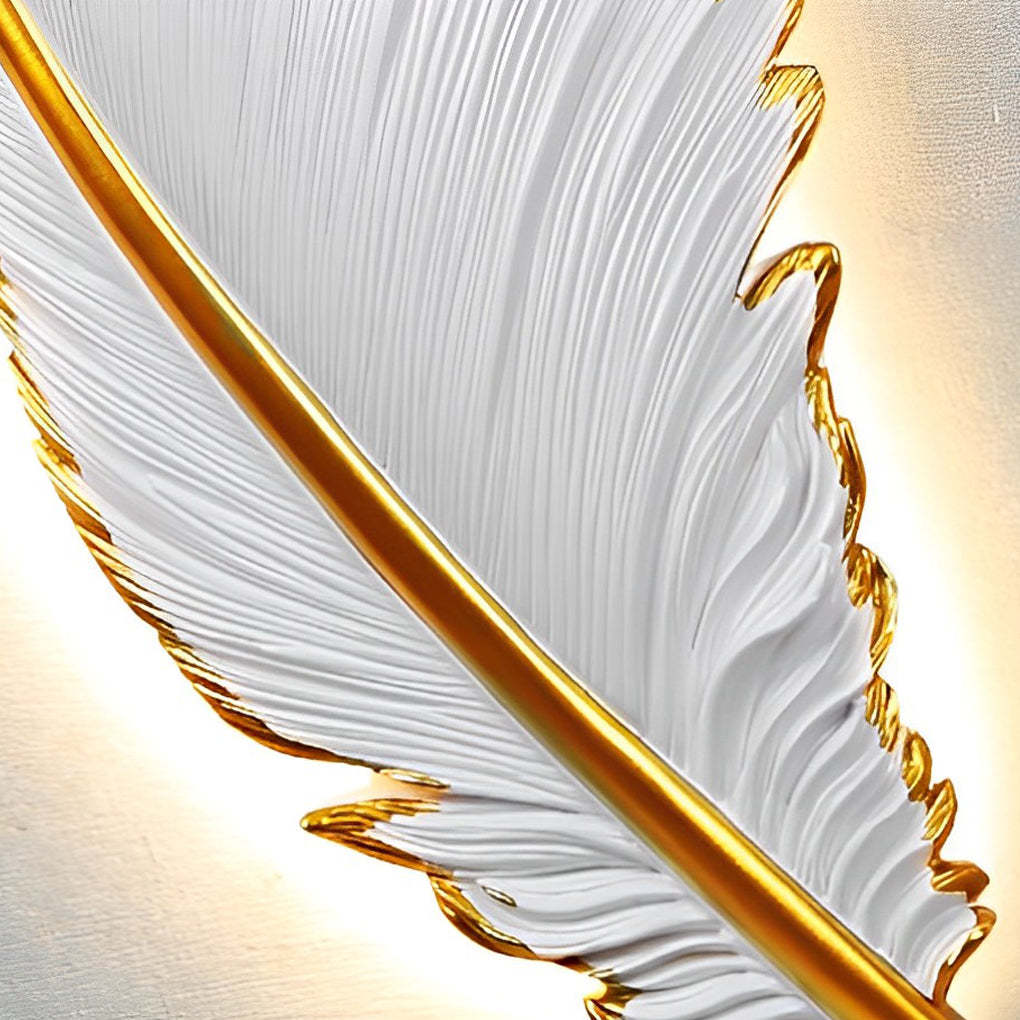 Modern Art Decorative Resin Feather LED Strip Dimmable White Wall Sconces-Lighom