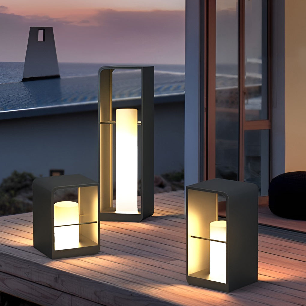 Rectangular Frame Black Modern Solar Outdoor Lantern