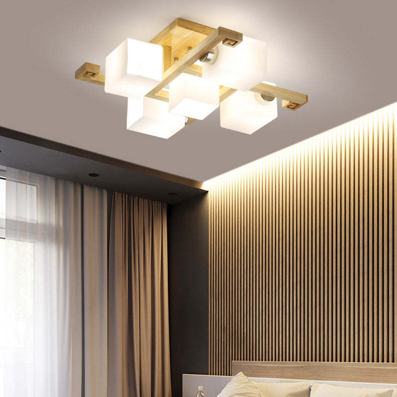 Japanese Wood Square 4/5/8/9-Light Ceiling Light
