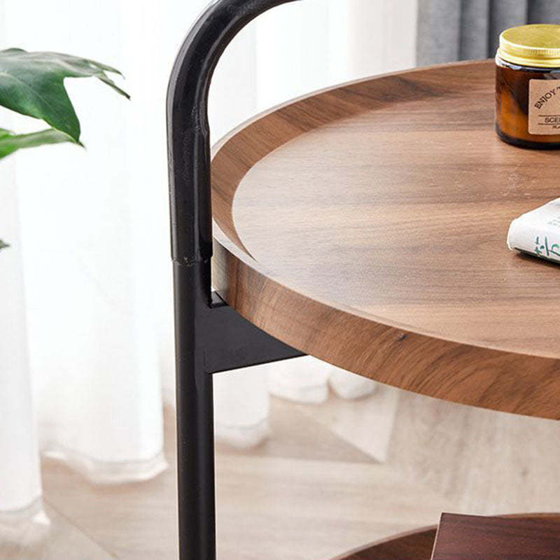 Minimalist Round Iron Wood 2-Tier Coffee Table