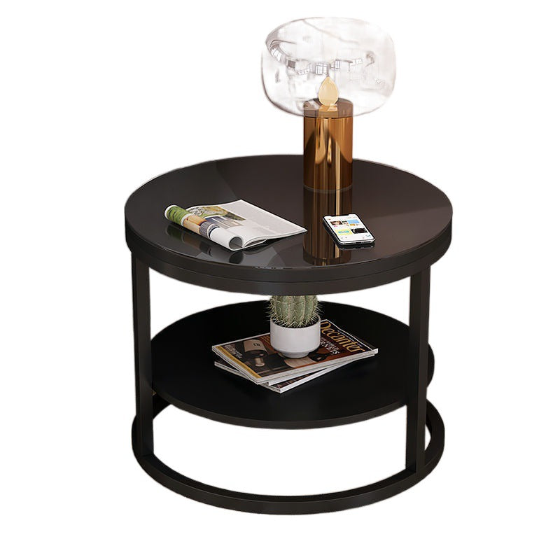 Modern Round Wood Iron 2-Tier Side Table