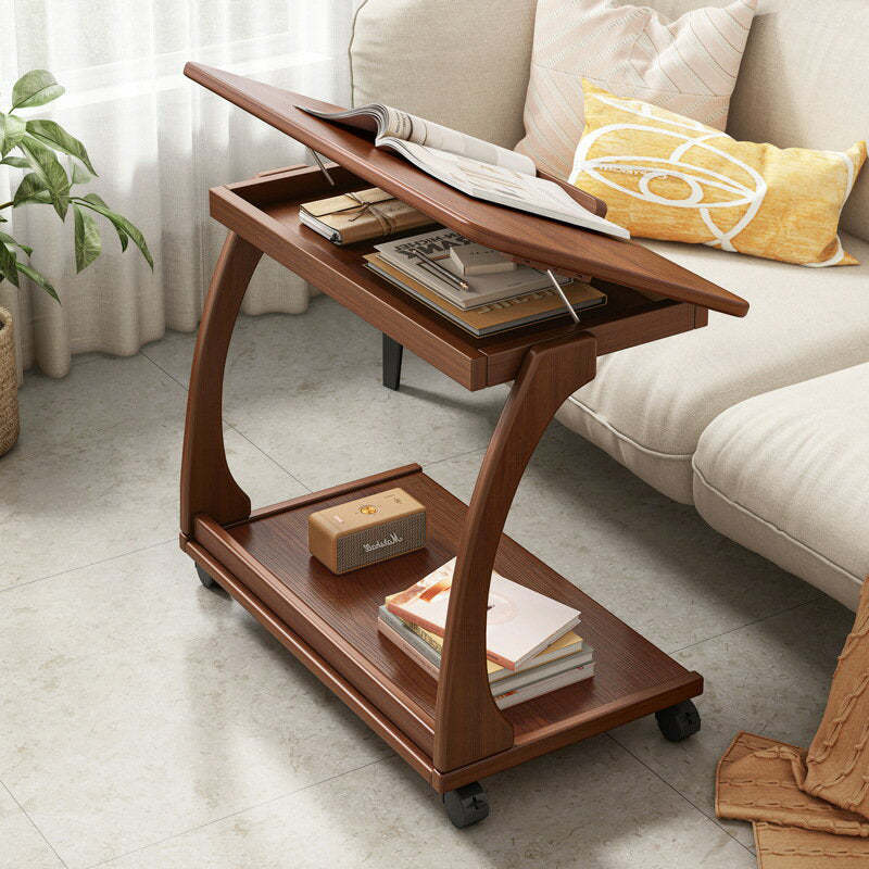 Vintage Engineered Wood Flip-Top Movable Side Table