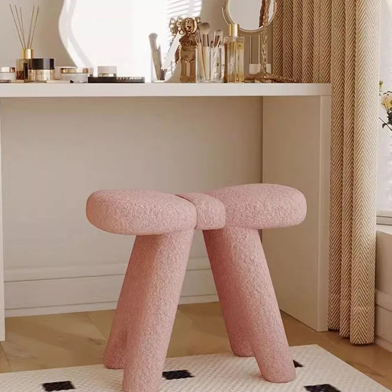 Scandinavian Lambswool Butterfly Vanity Stool — Pink