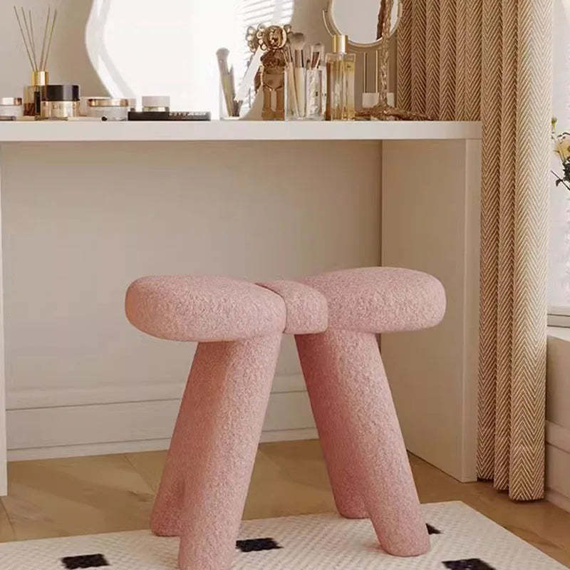 Scandinavian Lambswool Butterfly Vanity Stool — Pink