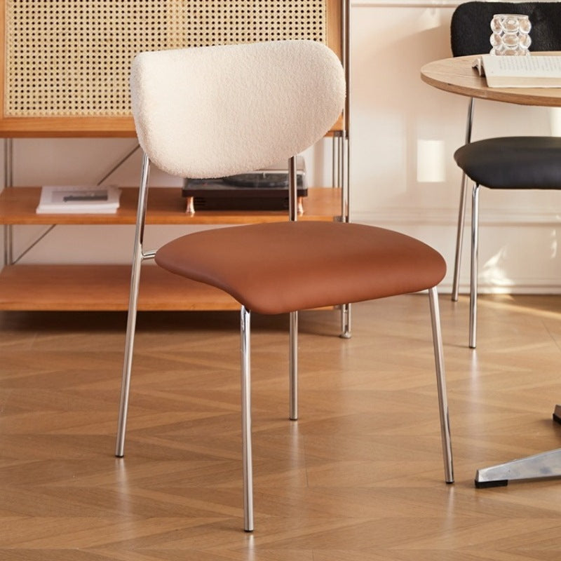 Scandinavian PU Leather Lambswool Dining Chair — Brown Seat + Black Backrest