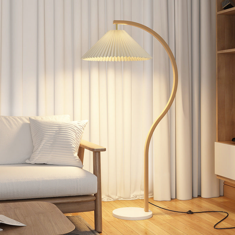 Japanese Pleated Fabric Curved Iron Floor Lamp