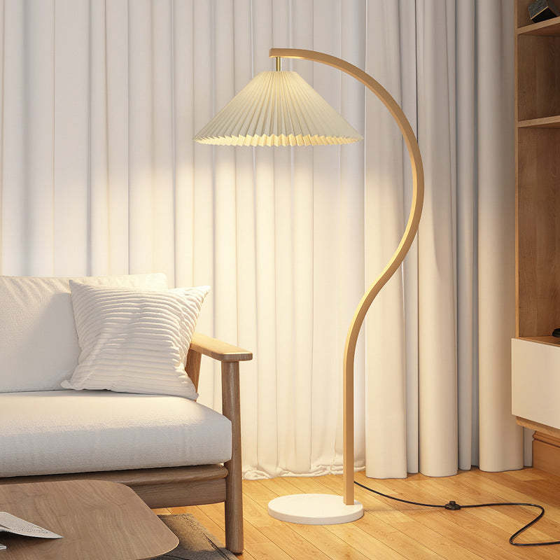 Japanese Pleated Fabric Curved Iron Floor Lamp