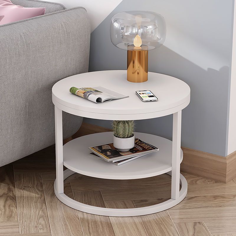 Modern Round Wood Iron 2-Tier Side Table