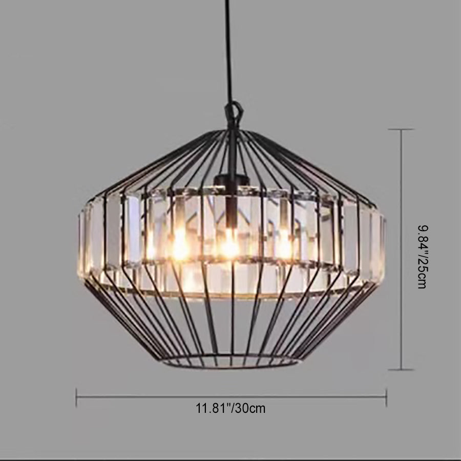 Vintage Wrought Iron Geometric Birdcage Pendant Light