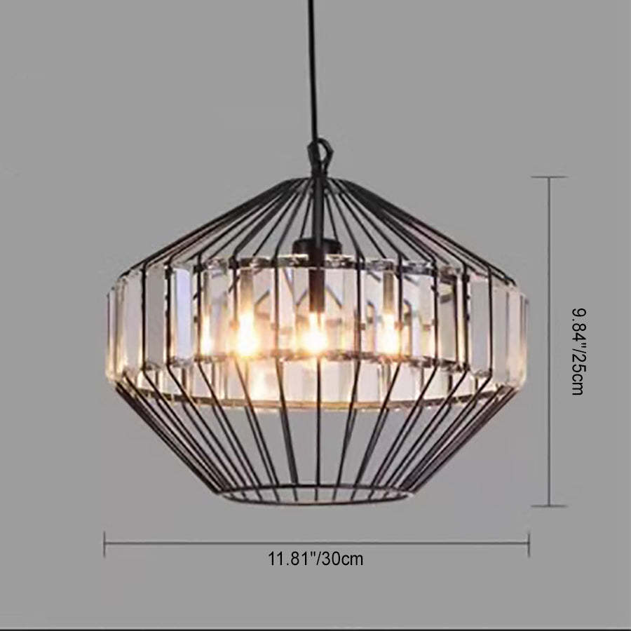 Vintage Wrought Iron Geometric Birdcage Pendant Light
