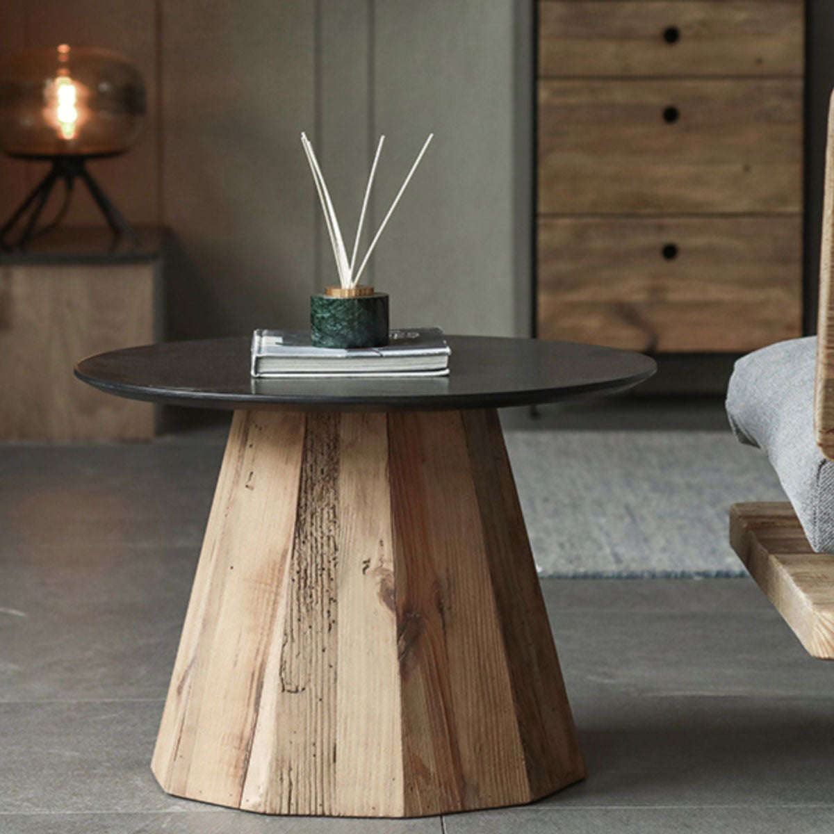 Contemporary Round Oak Veneer Coffee Table