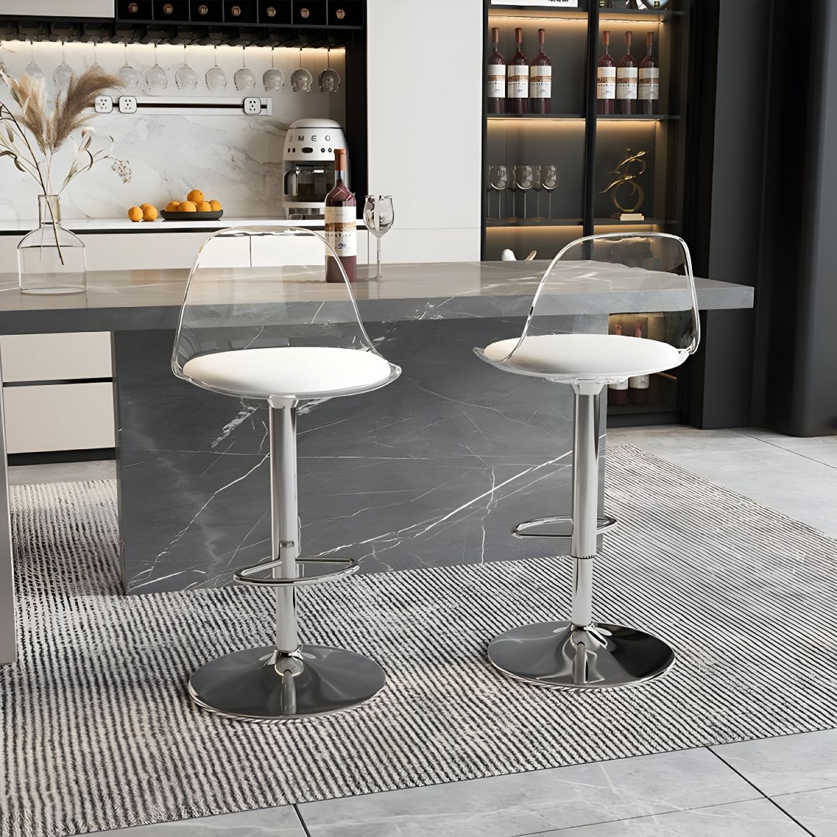 Scandinavian Curved Acrylic Swivel Bar Stool