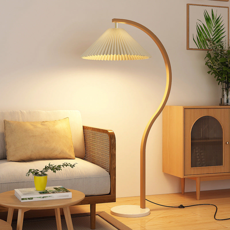 Japanese Pleated Fabric Curved Iron Floor Lamp