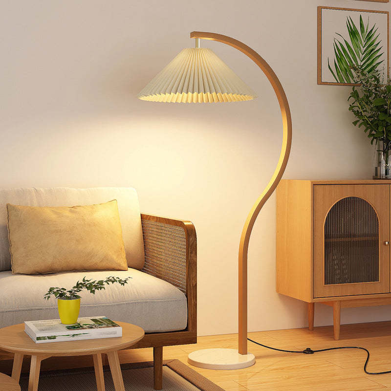 Japanese Pleated Fabric Curved Iron Floor Lamp