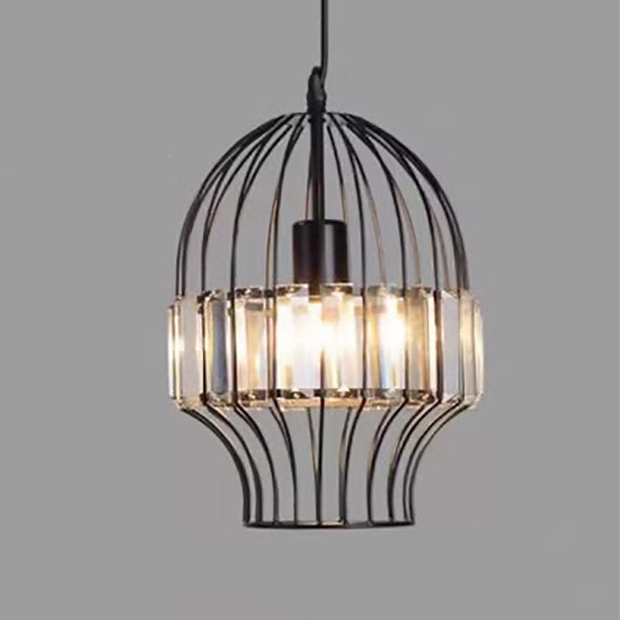Vintage Wrought Iron Geometric Birdcage Pendant Light