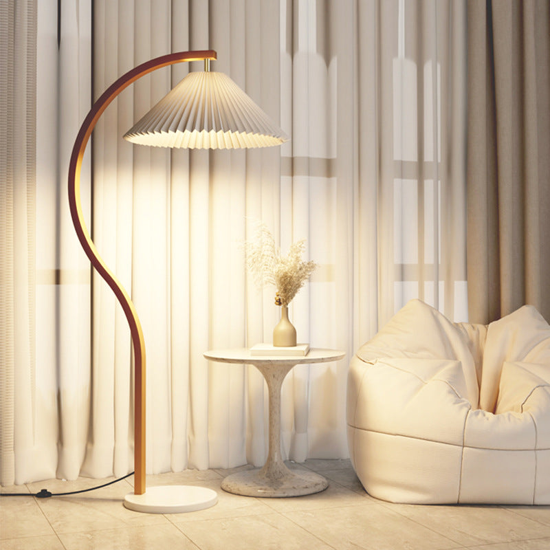 Japanese Pleated Fabric Curved Iron Floor Lamp