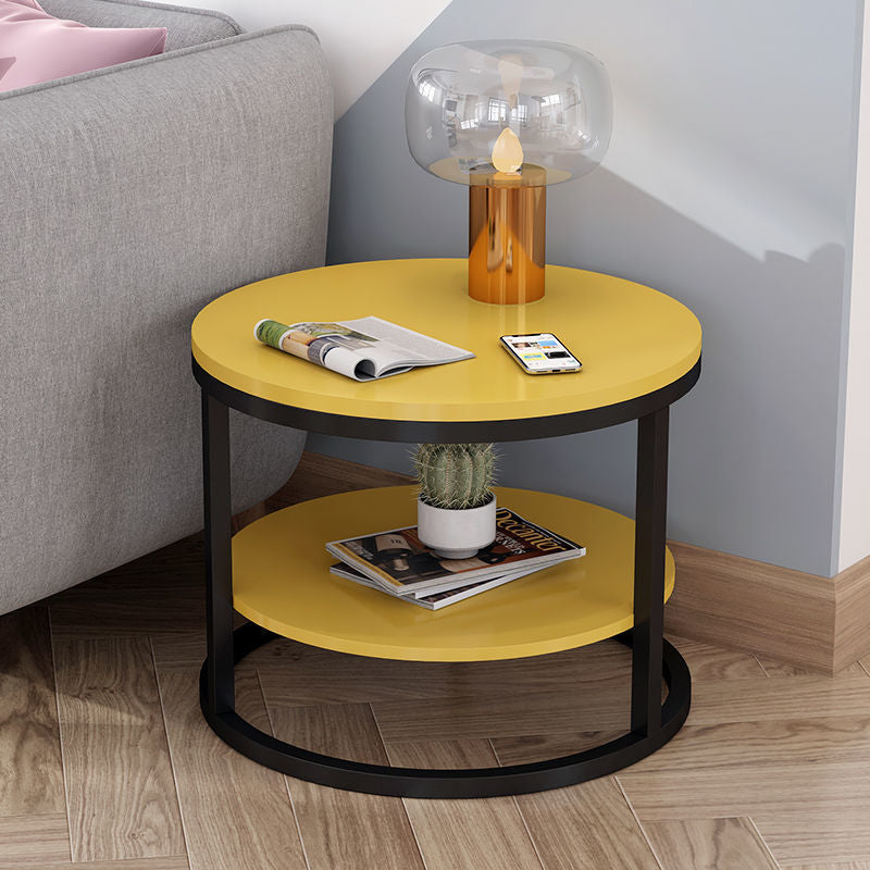 Modern Round Wood Iron 2-Tier Side Table