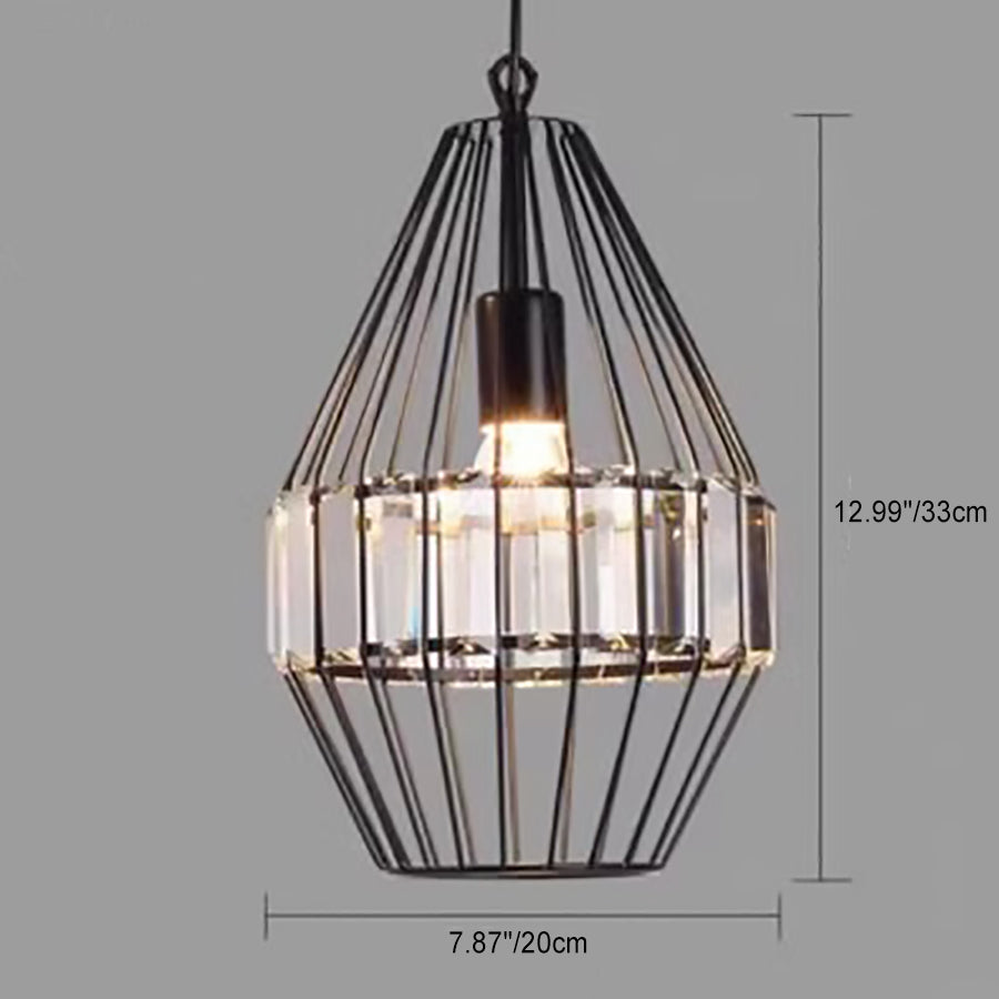 Vintage Wrought Iron Geometric Birdcage Pendant Light