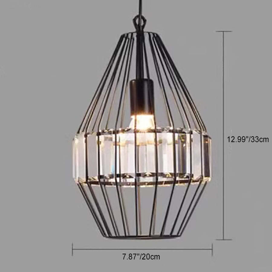 Vintage Wrought Iron Geometric Birdcage Pendant Light