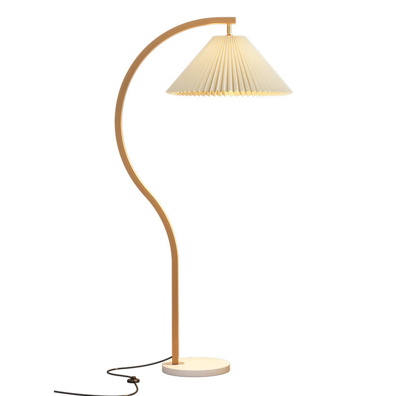 Japanese Pleated Fabric Curved Iron Floor Lamp
