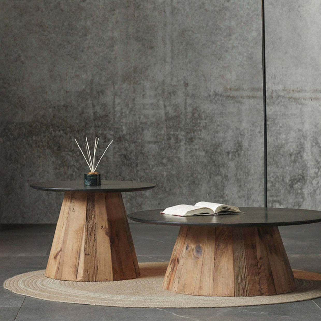 Contemporary Round Oak Veneer Coffee Table