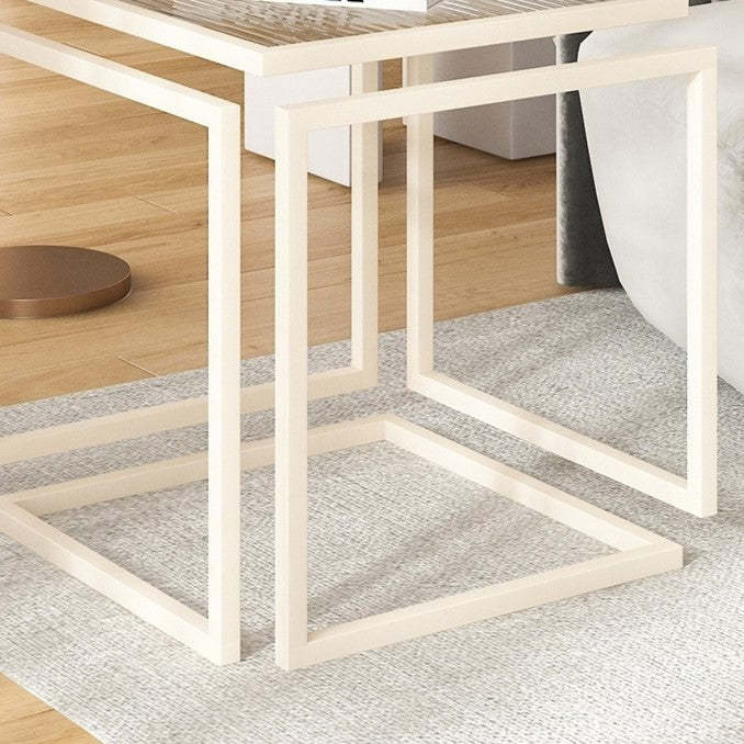 Contemporary Square Glass Iron Side Table