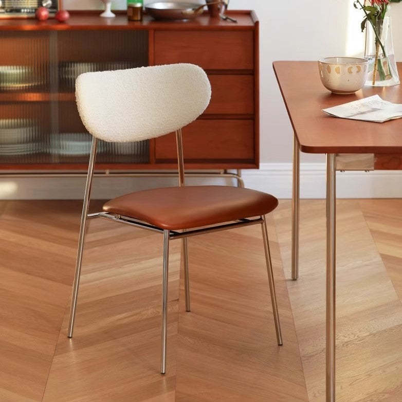 Scandinavian PU Leather Lambswool Dining Chair