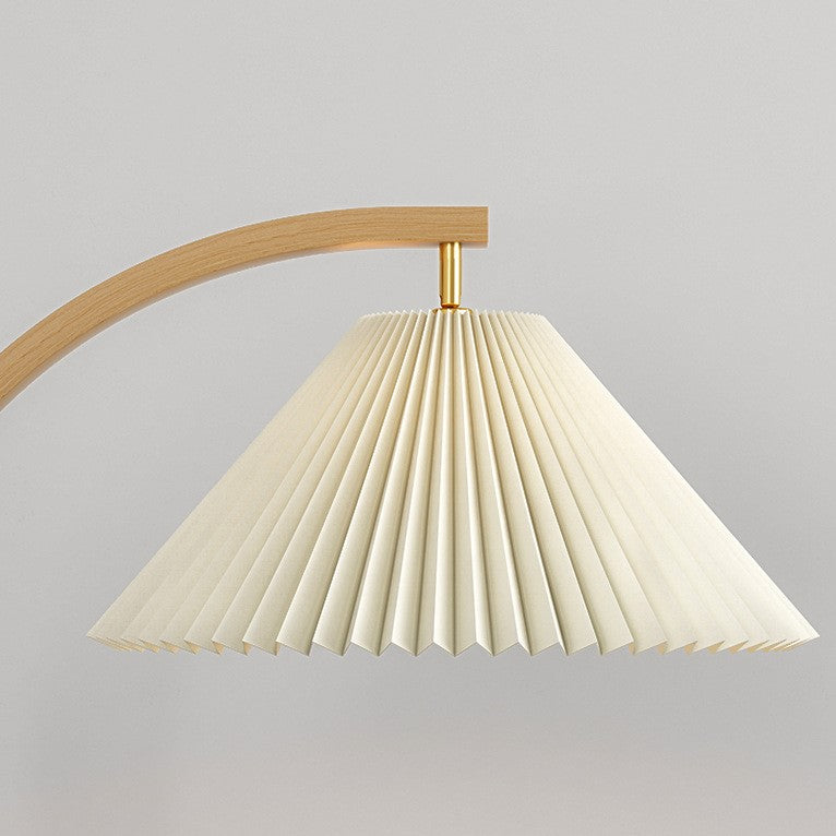 Japanese Pleated Fabric Curved Iron Floor Lamp