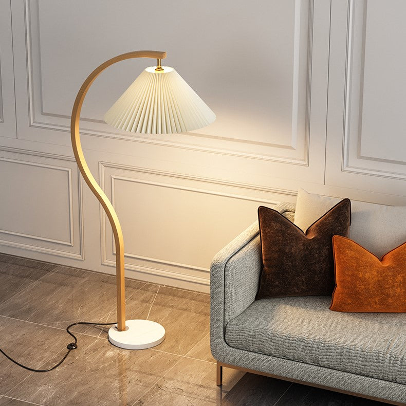 Japanese Pleated Fabric Curved Iron Floor Lamp
